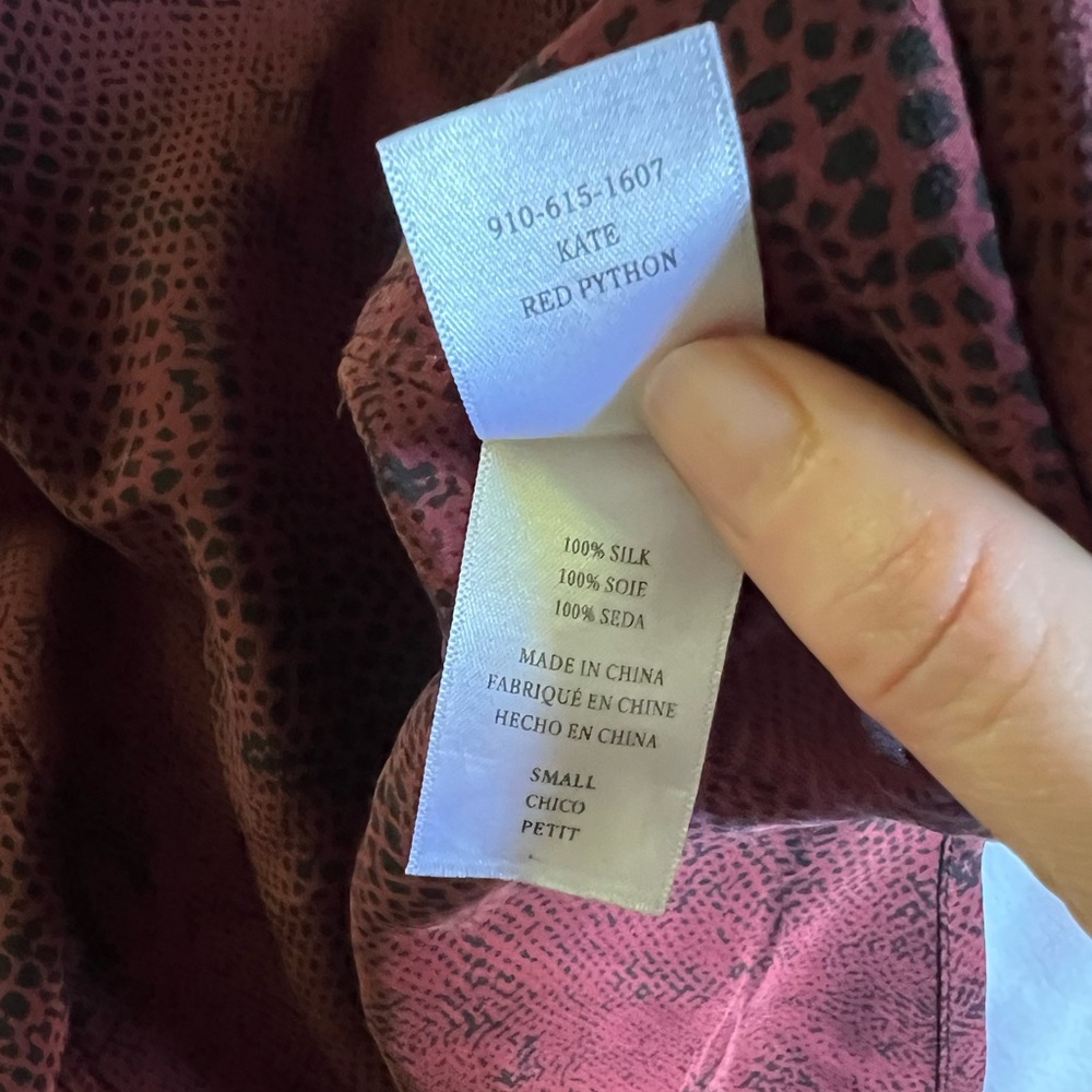 Rails Kate Silk Shirt Red Python Size Small - image 8